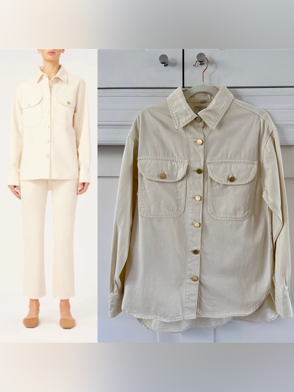 DL1961 Faye Oversized Denim Overshirt in Eggsh– Size S – Eggshell